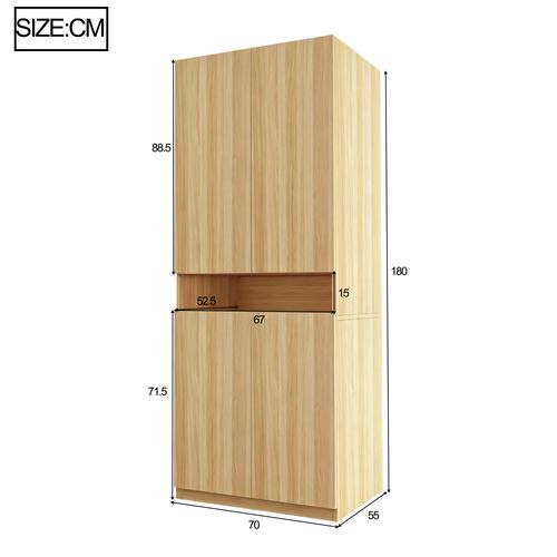Armoire 70x55x180 Cm - Niches LED - Penderie Avec Tringle - Grand Rangement - Mdf - Naturel