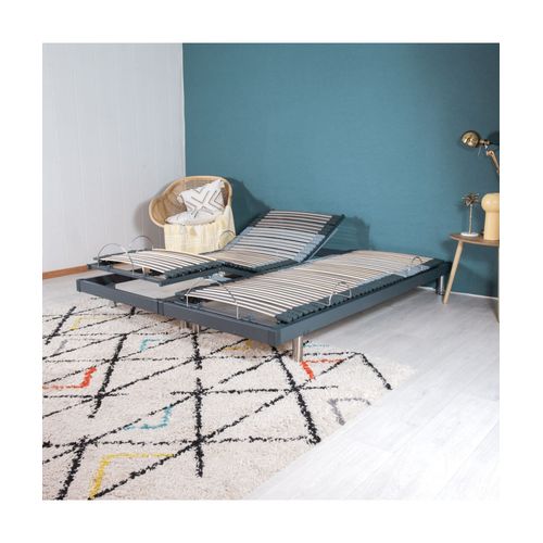 Sommier électrique S50 -lattes Bois -réglage Fermeté Zone Lombaires -2x80x200 -gris