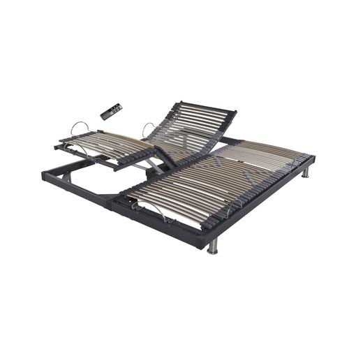 Sommier électrique S50 -lattes Bois -réglage Fermeté Zone Lombaires -2x80x200 -gris