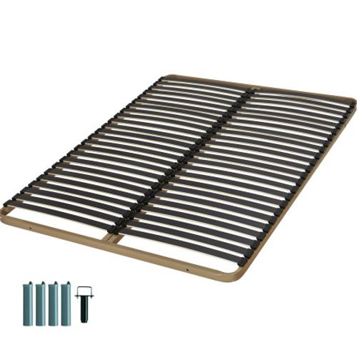 Sommier à Lattes + Pieds 120x190 C224 - 48 Lattes Bois - Fabrication Française