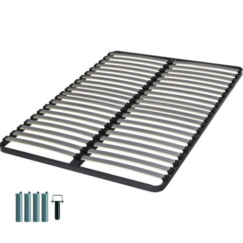 Sommier à Lattes + Pieds 160x200 C221 - 40 Lattes Bois - Fabrication Française