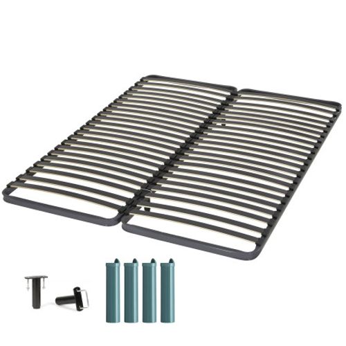 Sommier à Lattes + Pieds 2x80x200 C221 - 40 Lattes Bois - Fabrication Française