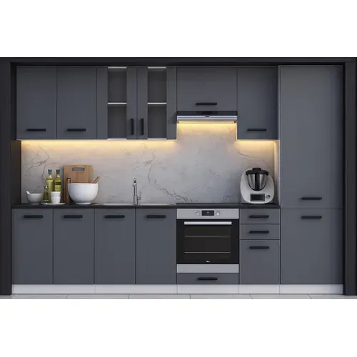 Cuisine Complète Jolly Gris Graphite 320 Cm Colonne Et Encastrement Four 9 éléments