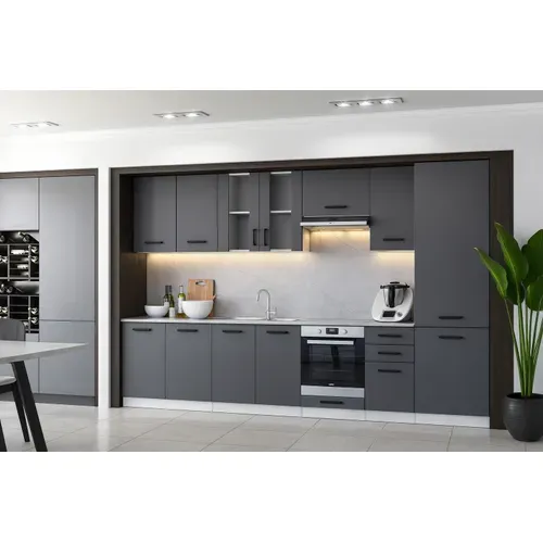 Cuisine Complète Jolly Gris Graphite 320 Cm Colonne Et Encastrement Four 9 éléments
