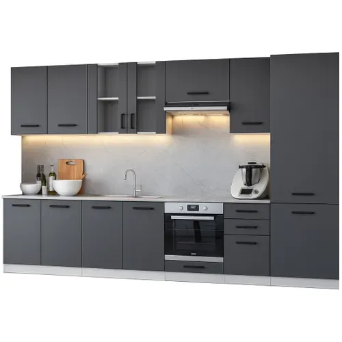 Cuisine Complète Jolly Gris Graphite 320 Cm Colonne Et Encastrement Four 9 éléments