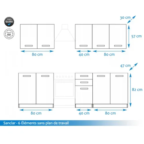 Cuisine Complète Sanclar Bois Chêne 200 Cm Avec Meuble Vitré - 6 éléments