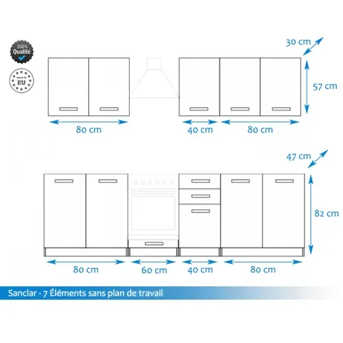 Cuisine Complète Sanclar Bois Chêne 260 Cm Avec Encastrement Four - 7 éléments