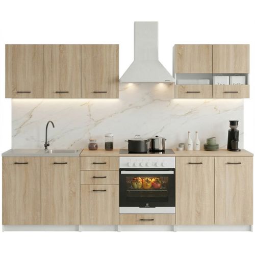 Cuisine Complète Sanclar Bois Chêne 260 Cm Avec Encastrement Four - 7 éléments