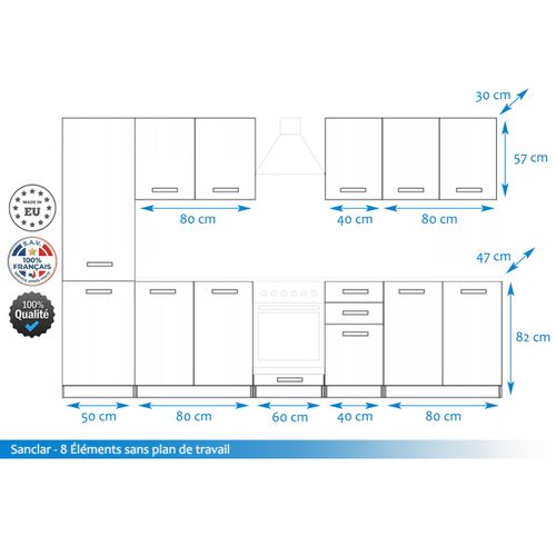 Cuisine Complète Sanclar Bois Chêne 310 Cm Avec Colonne Et Encastrement Four - 8 éléments