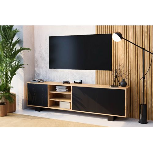 Meuble TV Lotos 200 Cm Bois Et Noir Style Industriel Contemporain