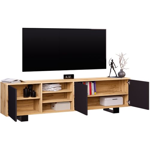 Meuble TV Lotos 200 Cm Bois Et Noir Style Industriel Contemporain