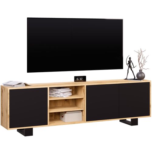 Meuble TV Lotos 200 Cm Bois Et Noir Style Industriel Contemporain
