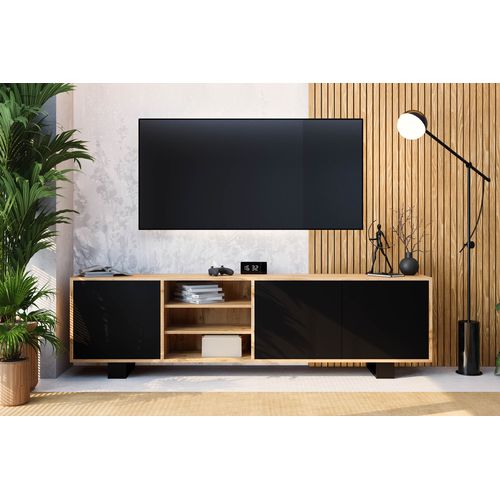 Meuble TV Lotos 200 Cm Bois Et Noir Style Industriel Contemporain