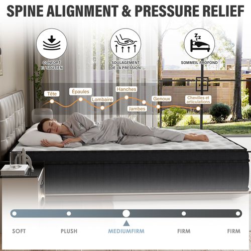 Matelas Ressorts Ensachés 180x200 Cm SOMNIAE , Accueil Mémoire De Forme, 30 Cm D'épaisseur, Noir