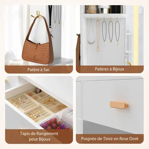 Coiffeuse - Miroir Coiffeuse Avec éclairage LED - Luminosité Réglable - 7 Tiroirs - 4 étagères Et 5