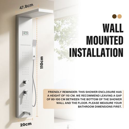 Colonne De Douche Hydromassante Avec Affichage LED De La Température, Mitigeur 5 Fonctions Avec