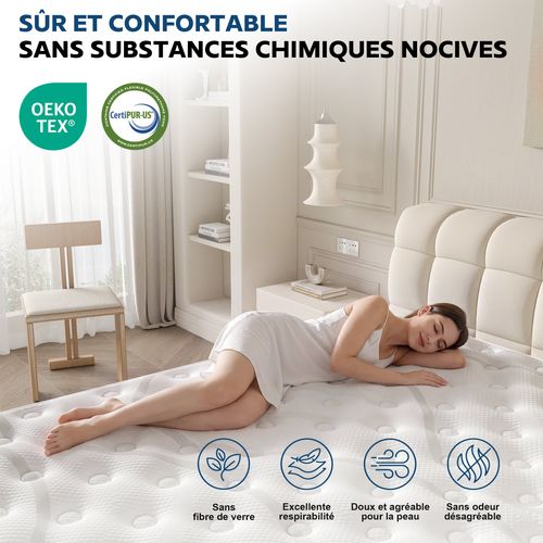 Matelas Hybride 140x200 cm Accueil mémoire de forme, Fermeté Moyenne H3/h4 - Epaisseur 32 cm