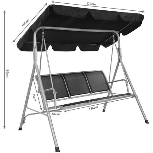 Chaise Longue 3 Places Balancelle Jardin Balançoire Banc Jardin Balançoire à Bascule Banc