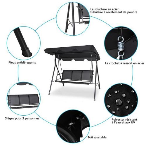 Chaise Longue 3 Places Balancelle Jardin Balançoire Banc Jardin Balançoire à Bascule Banc