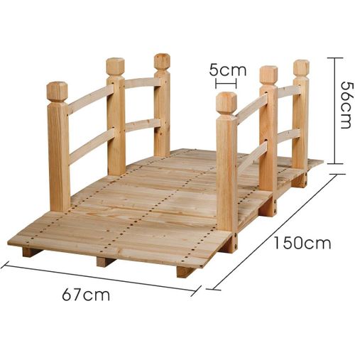 Pont De Jardin En Bois Pont D'etang Pond De Bassin Pont En Bois Décoration 150 X 67 X 55 Cm