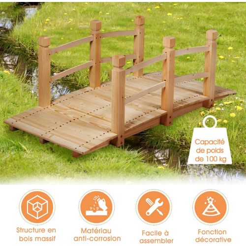 Pont De Jardin En Bois Pont D'etang Pond De Bassin Pont En Bois Décoration 150 X 67 X 55 Cm