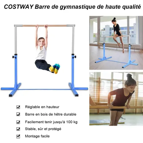 Barre De Gymnastique Hauteur En Acier Réglable De 91 à 150cm Capacité De Poids 100kg,Bleu