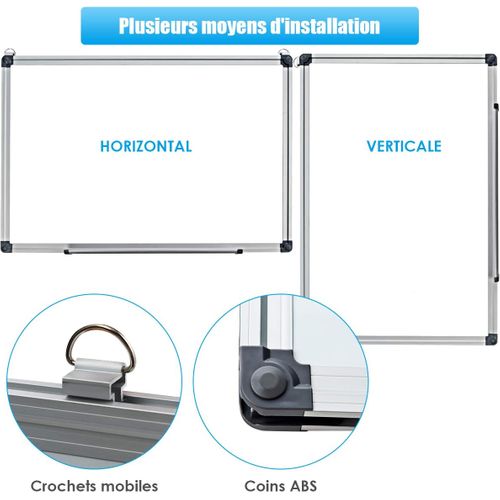 Tableau Blanc Effaçable Surface Magnétique 3 Stylos Et Effaçable à Sec 90*60cm