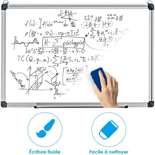 Tableau Blanc Effaçable Surface Magnétique 3 Stylos Et Effaçable à Sec 90*60cm
