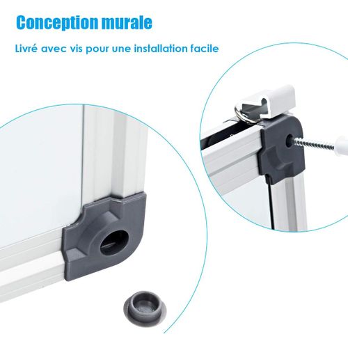 Tableau Blanc Effaçable Surface Magnétique 3 Stylos Et Effaçable à Sec 90*60cm