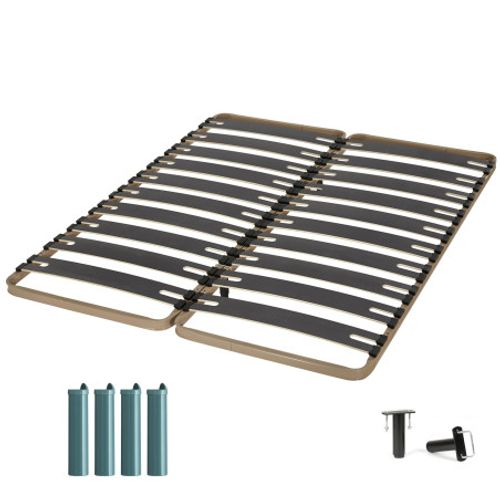 Sommier à Lattes + Pieds 2x80x200 C310 - 22 Lates Bois - Fabrication Française