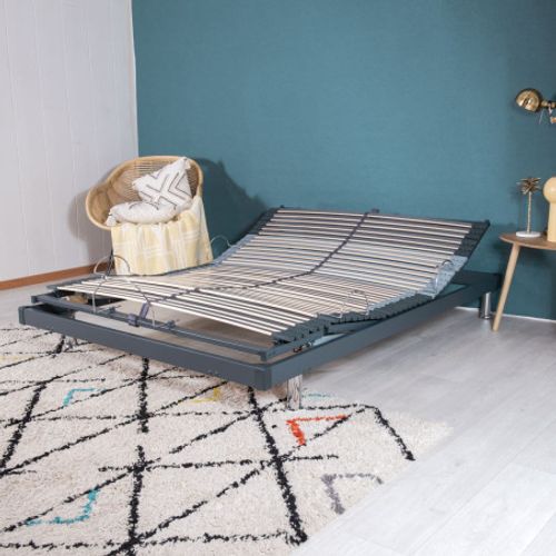 Sommier électrique S50 Mono-lattes Bois-réglage Fermeté Zone Lombaires-140x190-gris