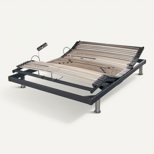 Sommier électrique S50 Mono-lattes Bois-réglage Fermeté Zone Lombaires-140x190-gris