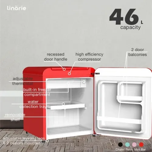 Chatel Mini Cube Réfrigérateur Rétro Rouge 46 litres Linarie Avec Congélateur Intégré LK48MBRED