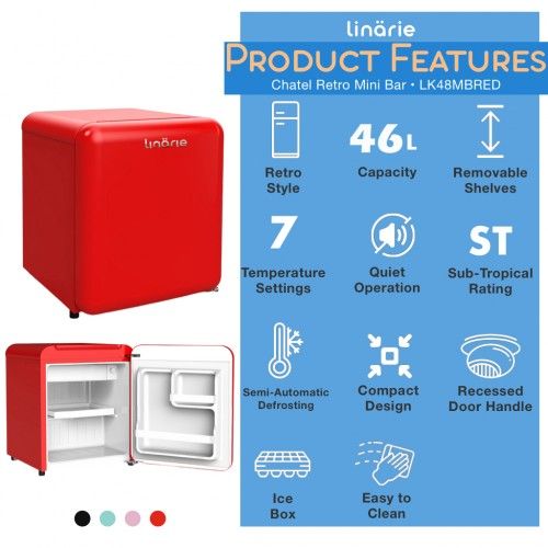 Chatel Mini Cube Réfrigérateur Rétro Rouge 46 litres Linarie Avec Congélateur Intégré LK48MBRED