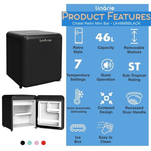 Chatel Mini Réfrigérateur Cube Vintage Linarie Lk48mbblack 46 Litres Noir