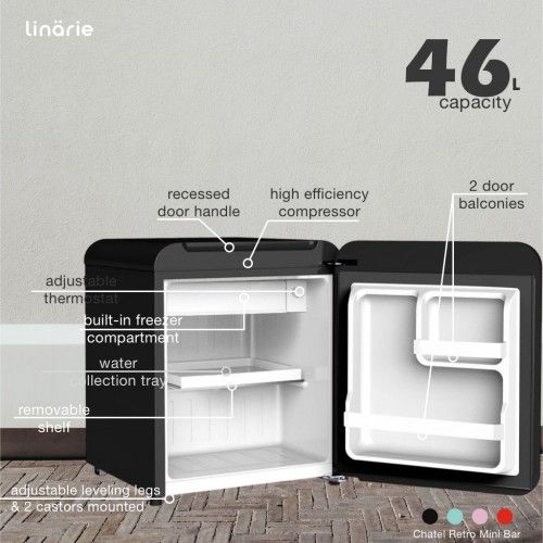 Chatel Mini Réfrigérateur Cube Vintage Linarie Lk48mbblack 46 Litres Noir