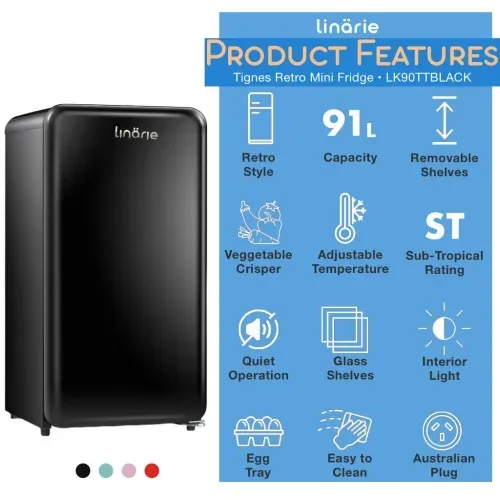 Réfrigérateur Table Top Rétro 91l Noir Avec Compartiment Congélateur Intégré Lk90ttblack