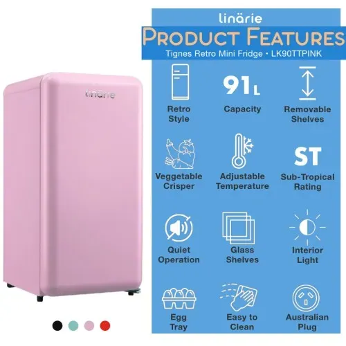 Réfrigérateur Table Top Rétro 91l Rose Avec Compartiment Congélateur Intégré Lk90ttpink