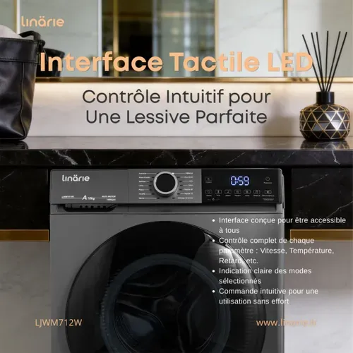 Lave-linge Hublot Ljwm1014g Gris 10kg 1400 Tours Moteur Induction 14 Programmes et Vapeur Classe A