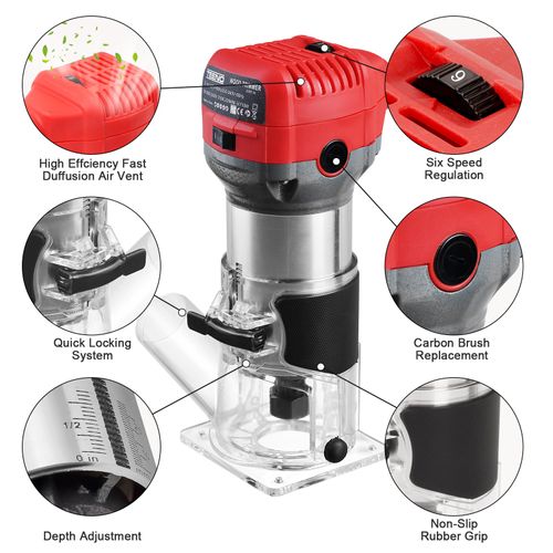 Affleureuse électrique 710w 13000-33000 Rpm Avec Housse Anti Poussière, Affleureuse à Bois Avec 15
