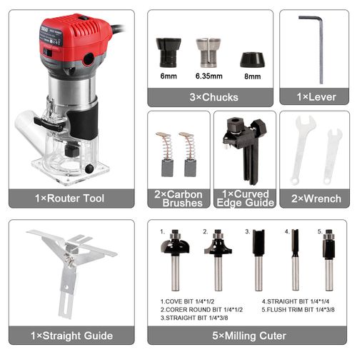 Affleureuse électrique 710w 13000-33000 Rpm Avec Housse Anti Poussière, Affleureuse à Bois Avec 15