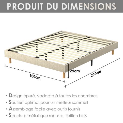 Sommier déco 160x200cm en kit, 14 Lattes, Comfort, Beige