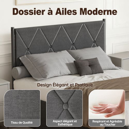 Lit Coffre 160 X 200 Cm, Sommier Relevable, Avec Rangement, Tête De Lit, Gris
