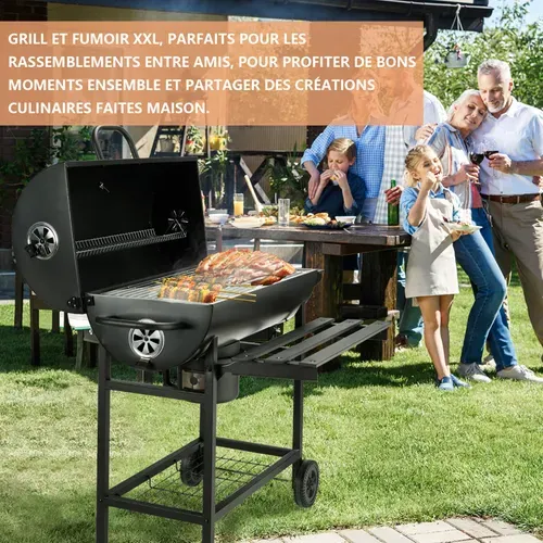 Barbecue à Charbon, Gril à Charbon De Bois XXL Avec Couvercle, Thermomètre, Tiroir à Cendres