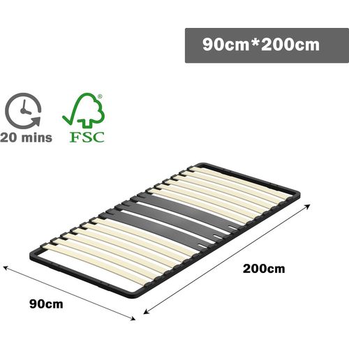 Cadre Lattes 90x200 Cm, 15 Lattes Peuplier Naturel