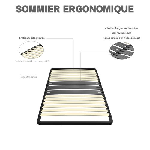 Cadre Lattes 90x200 Cm, 15 Lattes Peuplier Naturel