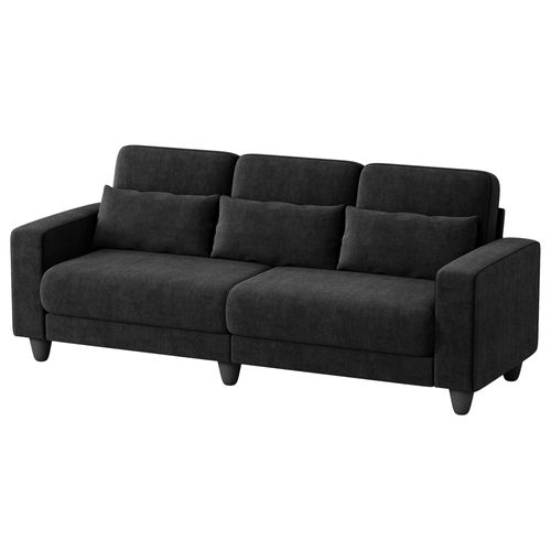 Canapé 3 Places Tissu Chenille Noir,appui-lombaire Intégré,220x81x88cm