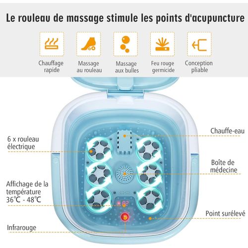 Bain De Pieds Avec Mise à Température De L'eau, Massage Pieds Avec Vibration Des Bulles (bleu)