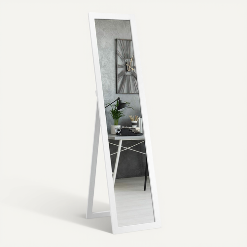 Miroir Pleine Longueur Sur Pied SensaHome 60x160cm - Velours Suédé Blanc Rembourré