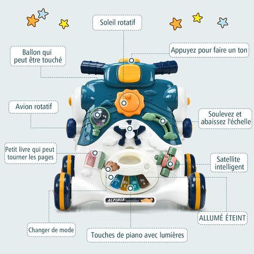 3 En 1 Trotteur Pour Apprendre à Marcher Pousseur Pour Enfants Avec Lumière Et Musique